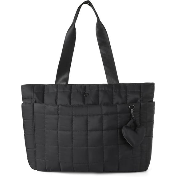Nollia Quilted Tote Bag for Women – Lightweight Large Shoulder Handbag with Detachable Heart Charm – Perfect for Work, Travel, Gym, or Everyday Use