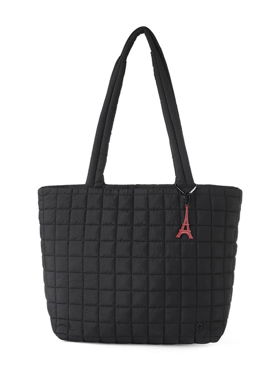Quilted Tote Bag for Women – Lightweight Travel Shoulder Bag with Spacious Interior – Handbag with Eiffel Tower Charm