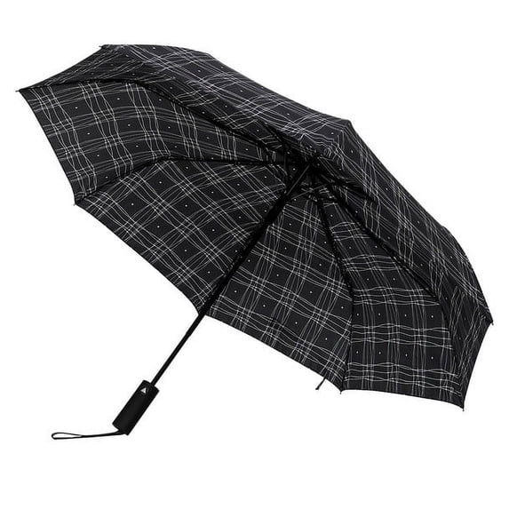 Nollia Windproof Automatic Travel Umbrella, Compact Portable with Reinforced Ribs for Sun & Rain-Automatic Black/White Line