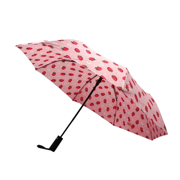 Nollia Windproof Automatic Travel Umbrella, Compact Portable with Reinforced Ribs for Sun & Rain-Automatic Strawberry