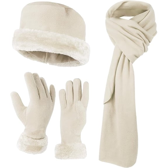 Nollia Women Winter Fleece Hat, Scarf & Gloves Set – Soft Warm Cold Weather Accessories
