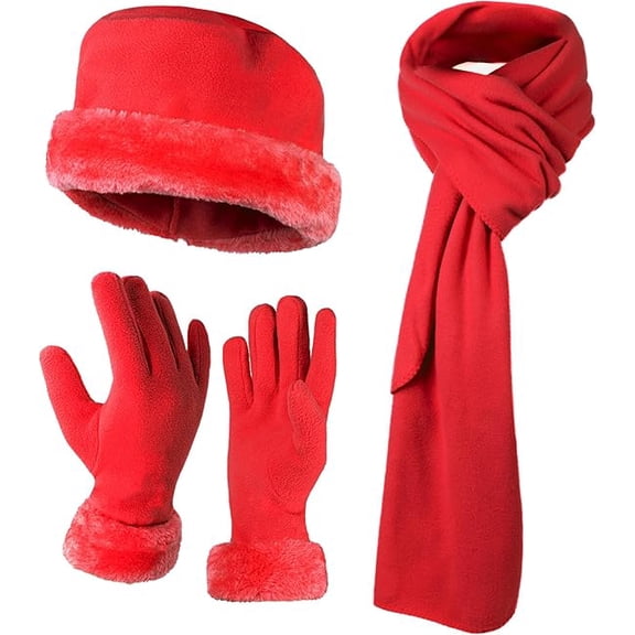 Nollia Women Winter Fleece Hat, Scarf & Gloves Set – Soft Warm Cold Weather Accessories