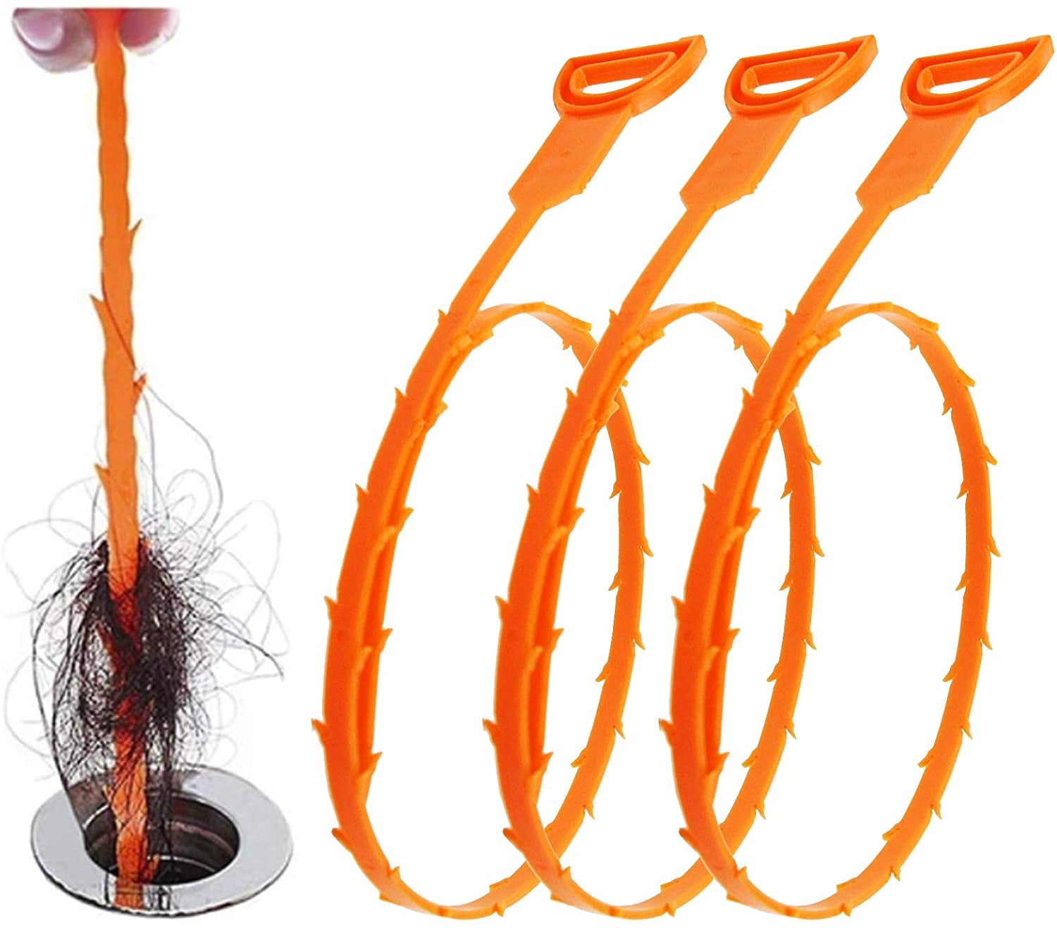 Nololo 3 Pack 25 Inch Hair Snake Tool Drain Opener, Drain Clog Remover ...