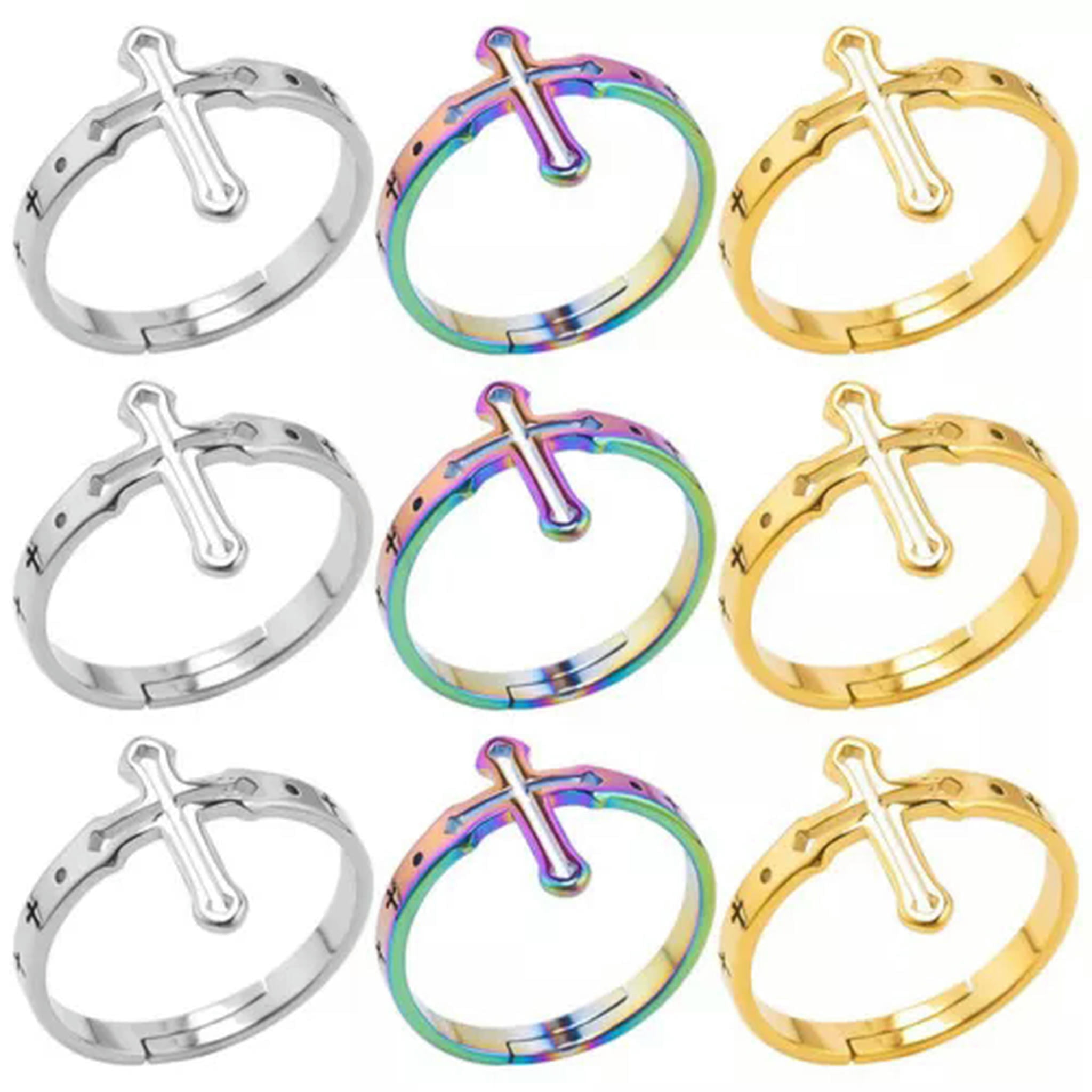 Nololo Belief Religious Jesus Cross Rings Opening Adjustable Stainless ...