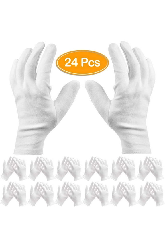 Pack of 24 White Cotton Gloves Work Gloves Cosmetic Hydration Gloves for Dry Hands and Eczema, Jewelry Inspection