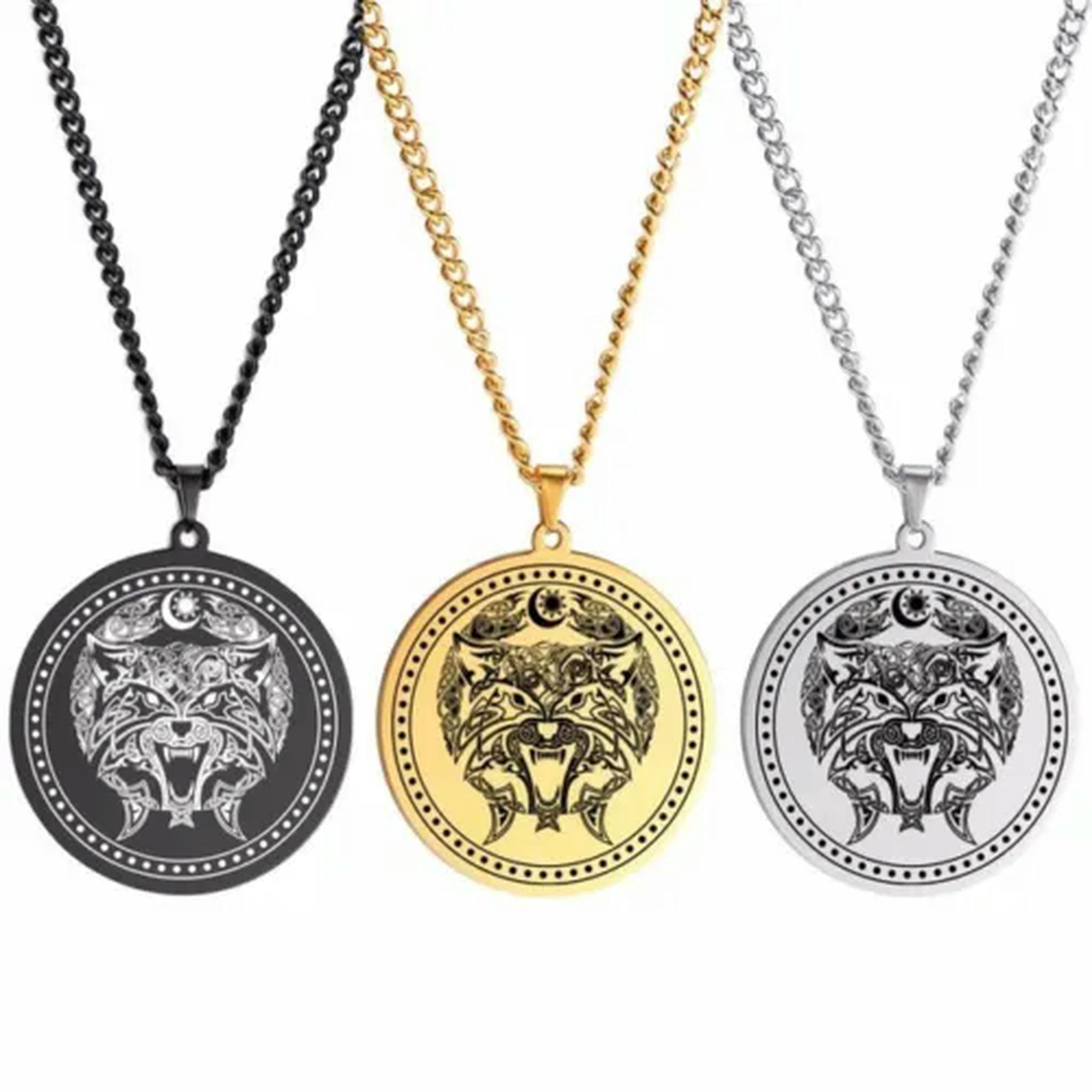 VASSAGO Viking Wolf Necklace For Men - Stainless Steel Norse Rune Pendant With Fenrir Wolf Head, Amulet Jewelry