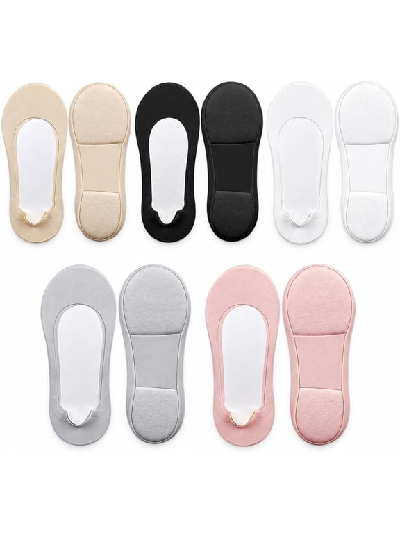 Nolvea Padded Socks for Women, 5 Pairs Cushioned No Show Liner Socks with Heel & Forefoot Padding, Low Cut Invisible Socks for Flats, Loafers and Dress Shoes