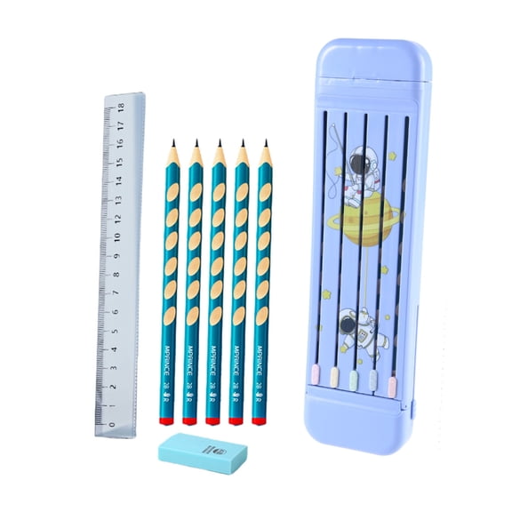 Nolvety Stationery with 5 x Pencils Eraser Ruler ABS Pen Box for
