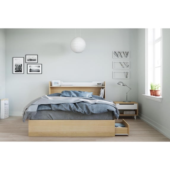 Nomad 3 Piece Queen Size Bedroom Set Natural Maple & White