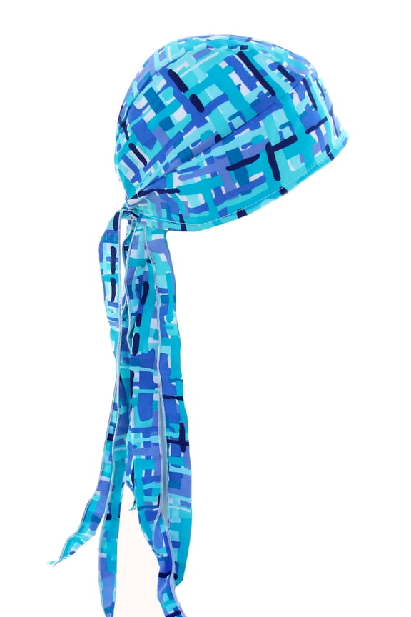 Nomad Blue Geometric Skull Cap Hat with Extra Long Tail Du Rag