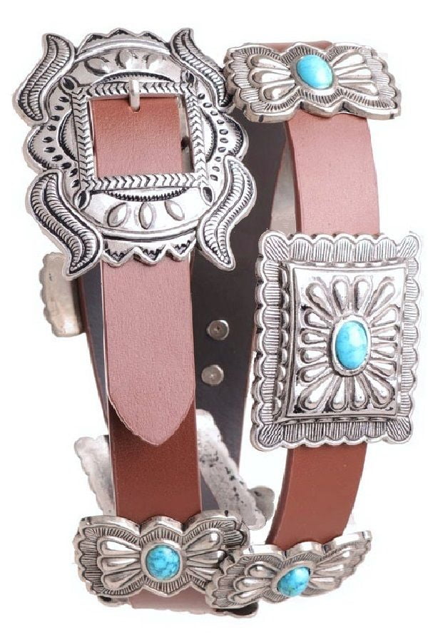 Nomad Creek Women\'s Turquoise Stone Studded Wide Leather Belt Nomad Creek Women main image 2