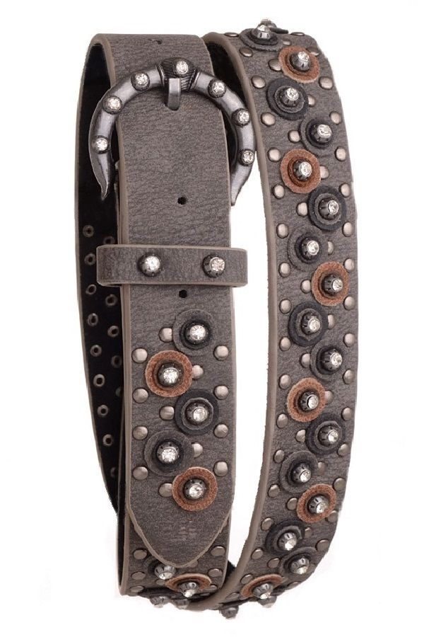 Nomad Genuine Leather Rhinestone and Metal studded,heavy floral removable buckle Nomad Studded Rhinestone Western Leather Belt Floral Buckle  main image 2