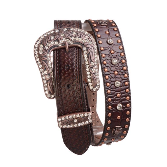 Nomad Creek Women's Western Rhinestone And Metal Studded Leather Belt