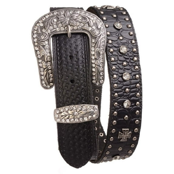 Nomad Creek Women's Western Rhinestone And Metal Studded Leather Belt