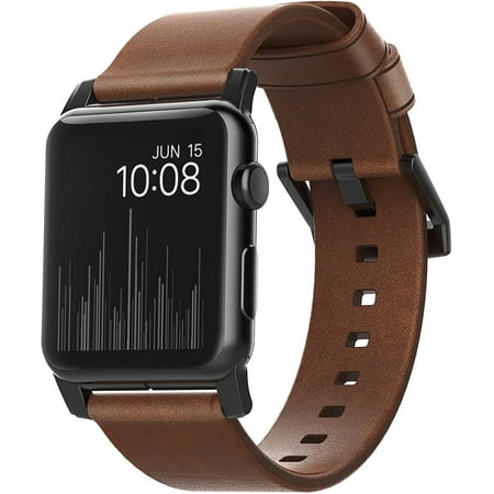 Nomad - Modern Leather Watch Strap for Apple Watch ®  42mm and 44mm - Brown with black lugs