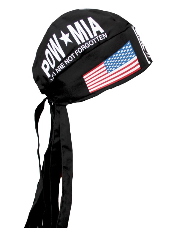 Nomad POW MIA USA Black Skull Cap Head Wrap with Extra Long Tails