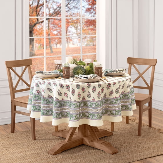Elrene Home Fashions Nomad Harvest Block Print Oval Tablecloth, Multi, 60" x 84" Oval