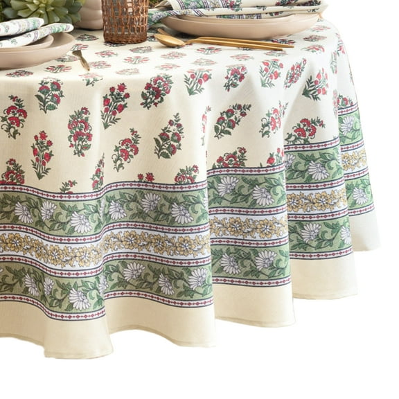 Nomad Winter Holiday Block Print Oval Tablecloth