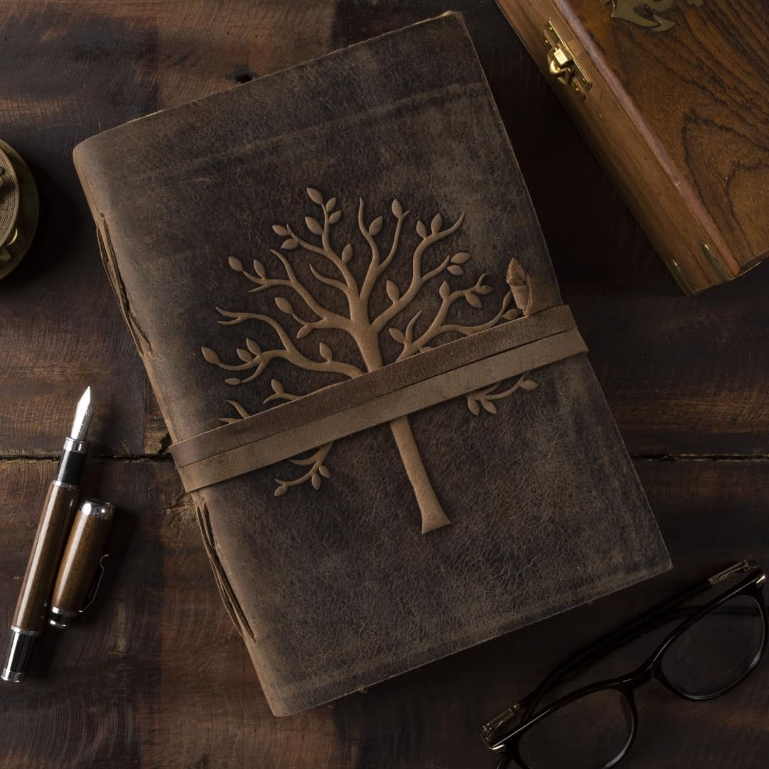 NomadCraftsCo Vintage Leather Journal Tree of Life - Antique Paper Sketchbook for Drawing Writing