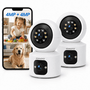 NomadVIZ IndoorCam E2 Dual2 Pack 4MP+4MP, 2-in-1 Fixed + Pan/Tilt Lens, 350  Pan 90  Tilt, Two-Way Audio, Human Detection, Motion Tracking, Bluetooth Setup, Cloud & TF Card Storage