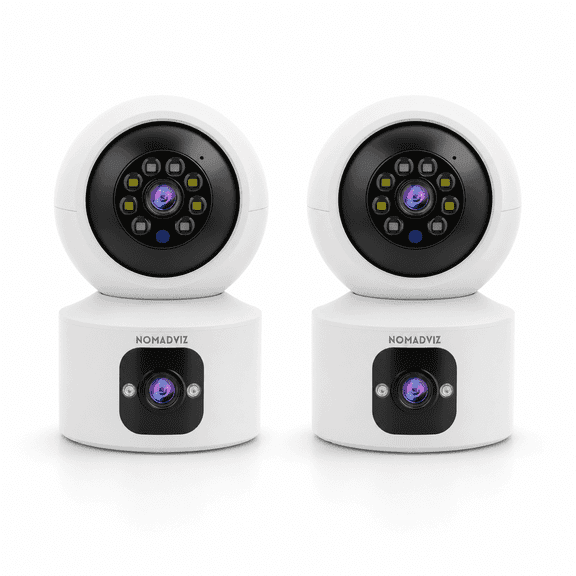 NomadVIZ IndoorCam E2 Dual 4MP+4MP, 2-in-1 Fixed + Pan/Tilt Lens, 350° Pan 90° Tilt, Two-Way Audio, Human Detection, Motion Tracking, Bluetooth Setup, Cloud & TF Card Storage