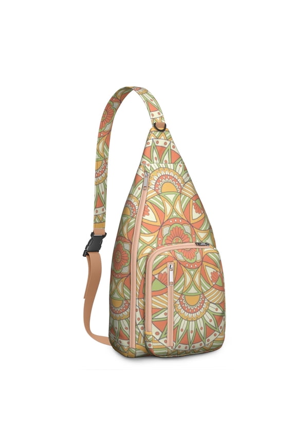 Sling Backpack - Cultural Geometric Print Crossbody Bag, Durable Hiking Essential