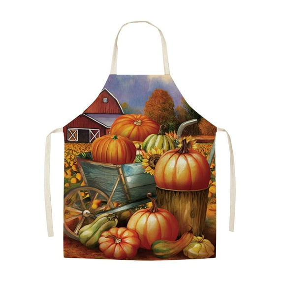 Nomeni Apron Clearance, Linen Thanksgiving Day Apron Sunflower Pumpkin Creative Apron Kitchen Housework Oil Repellent Antifouling Apron Apartment Essentials