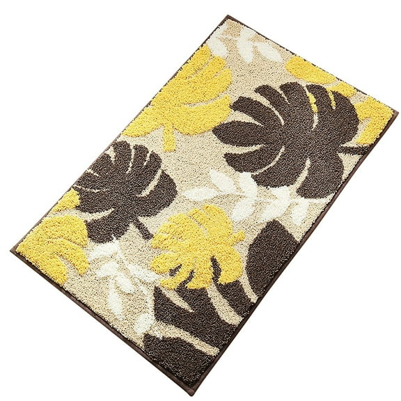Nomeni Bathroom Rugs , Leaf Pattern Bathroom Toilet Waterproof Microfiber Bath Mat Non-Slip Foot Mat Home Decor Gold