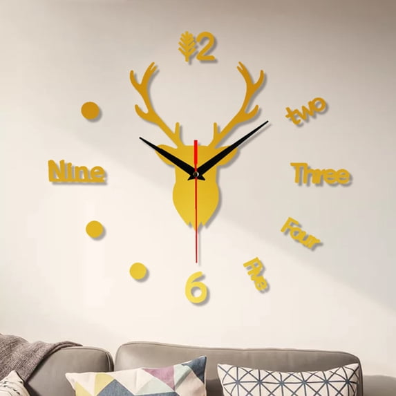Nomeni Diy Supplies Clearance! Deer Head Large Wall Clock Wall Clock Gold
