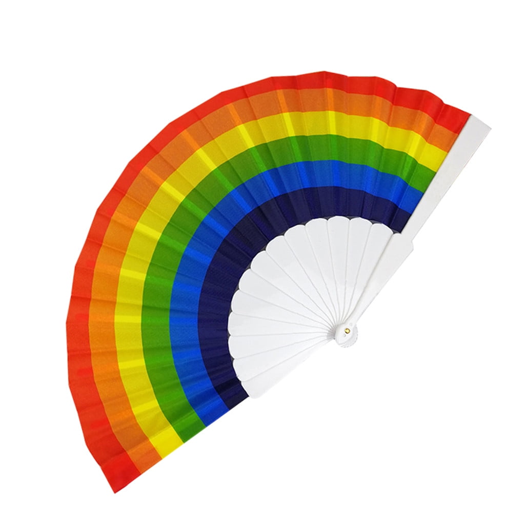 Nomeni Folding Fan Clearance, Rainbow Hand Held Folding Fan Dance Fan for Wedding Themed Parties Decoration Craft Supplies