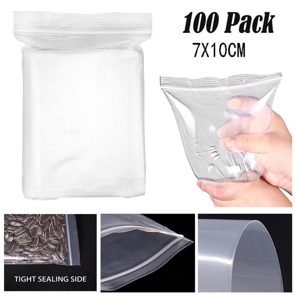 100Pc Sealed Bag Clearance! Nomeni Transparent Ziplock Bag Thickened Food Sealing Plastic Seal Bone Pe Ziplock 8 Wire White Edge 7X10Cm, Office Cabinet Promotion Sale! White