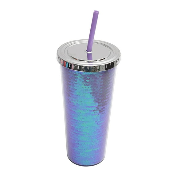 Nomeni Sippy Cups Clearance, Double Layer Plastic Cup Sequins Straw Cup Creative Summer Cold Drink Water Cup Kitchen Essentials