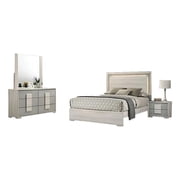 Nomi 4pc Queen Bedroom Set w LED Headboard- Stone Gray Drawers