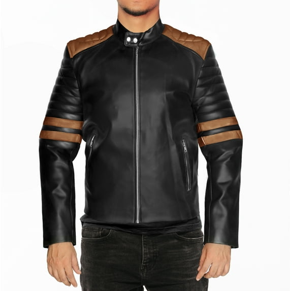 NomiLeather black leather jacket | mens leather jacket and genuine leather jacket men (Black With Brown Strip ) Medium