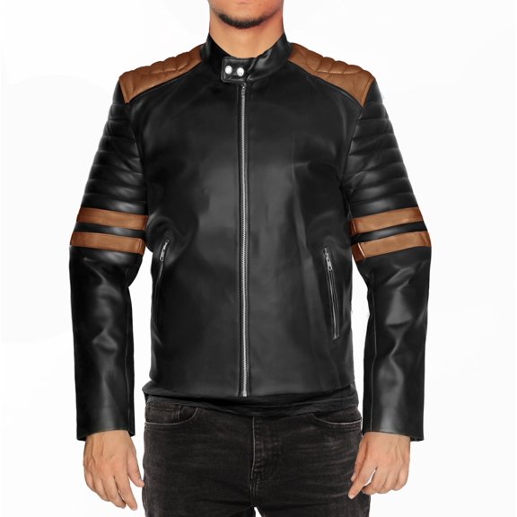 NomiLeather black leather jacket | mens leather jacket and genuine leather jacket men (Black With Brown Strip ) XXX-Large