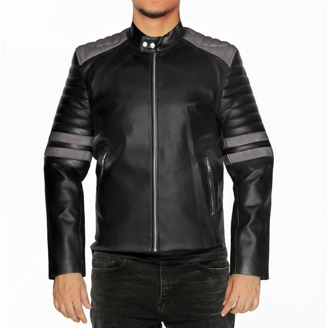 NomiLeather black leather jacket | mens leather jacket and genuine leather jacket men (Black With Grey Strip ) Medium