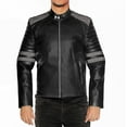 thumbnail image 1 of NomiLeather black leather jacket | mens leather jacket and genuine leather jacket men (Black With Grey Strip ) Medium, 1 of 7