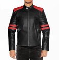 thumbnail image 1 of NomiLeather black leather jacket | mens leather jacket and genuine leather jacket men (Black With Red Strip ) XX-Large, 1 of 7