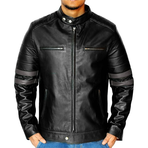 NomiLeather lambskin leather jacket men – black leather jacket and leather jackets for men (Grey - Large)