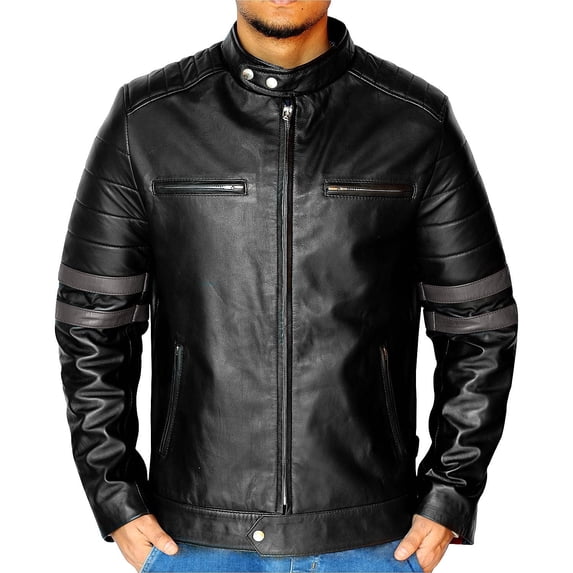 NomiLeather lambskin leather jacket men – black leather jacket and leather jackets for men (Grey - X-Large)