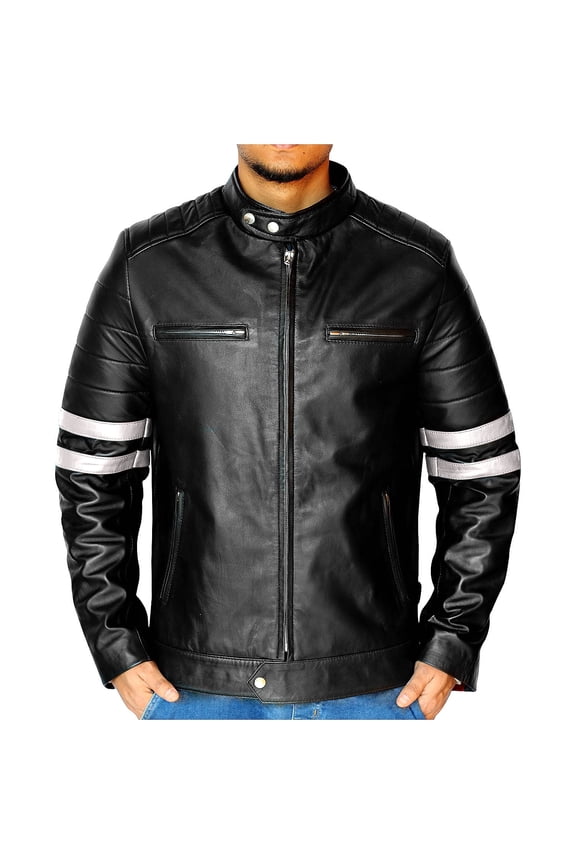 NomiLeather lambskin leather jacket men – black leather jacket and leather jackets for men (White - Medium)