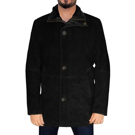 NomiLeather leather coats for men – suede jacket men and long leather coat Black XX-Large