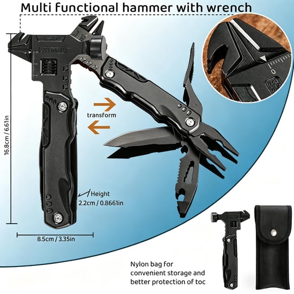 NomiLife 16-in-1 Multitool Hammer All-in-One Portable Utility Tool for Camping Home Outdoor Repair