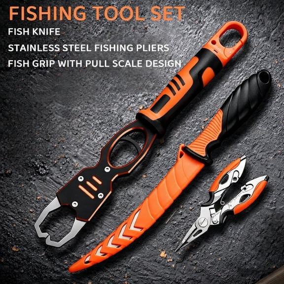 NomiLife 3 in 1 Fishing Tool Set, Fishing Tackle Kit, Fish Gripper with Weight Scale, Stainless Steel Fishing Pliers & Fish Fillet Knife, Portable Anti-Slip Fishing Tools for Outdoor Salt Fresh Water