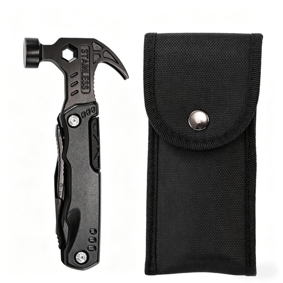 NomiLife All-in-One Claw Hammer Multitool, Heavy Duty Stainless Steel Multi-Function Tool Kit, Pocket Size Utility Hammer with Sheath for Outdoor, Camping, Emergency Use
