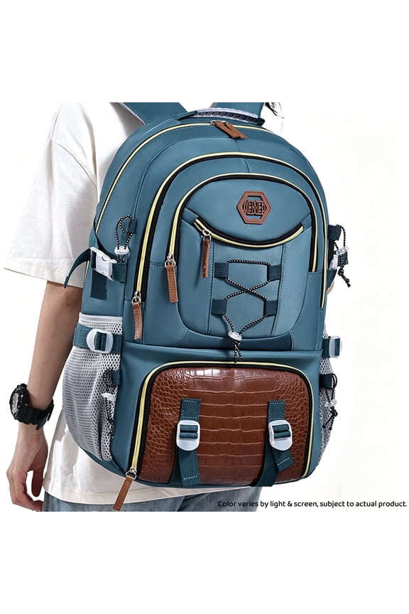 Croc-Embossed Oxford Fabric Backpack, Water Resistant Large Capacity 15.6 Inch Laptop Bag for Climbing Camping Travel, Blue