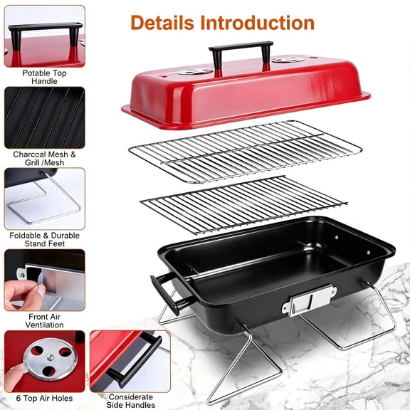 NomiLife Portable Tabletop Charcoal Grill, DualVentilation Foldable Stand 5.51lbs, Outdoor BBQ Grill for Camping Picnic Backyard