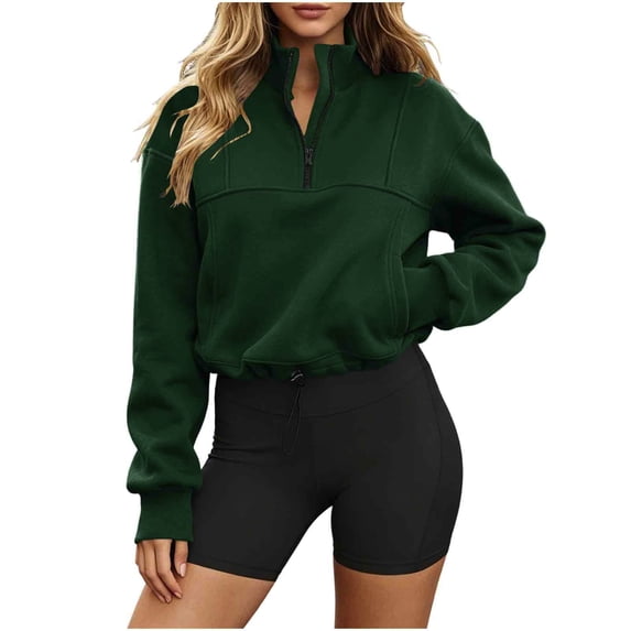 NominalSnug 1/4 Zip up Cropped Sweatshirts for Women Fall Winter Long Sleeve Crop Pullover Top with Pockets