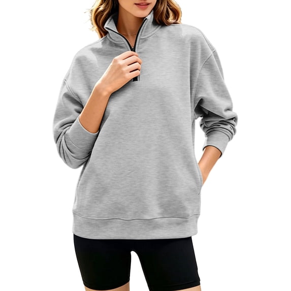 NominalSnug 1/4 Zip up Sweatshirt for Women Casual Long Sleeved Pullover Casual Loose Fitted Fashion Tops 2026