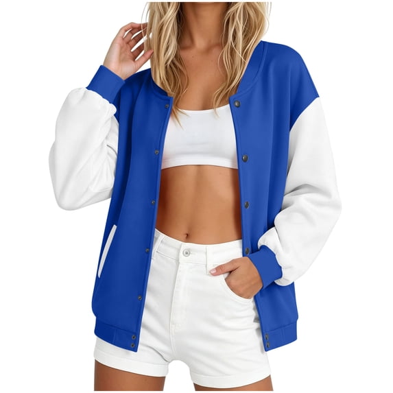 NominalSnug Bomber Jacket for Women Casual Button down Long Sleeve Jackets Colorblock Lightweight Outwear Coat 2026 Fashion Outfits